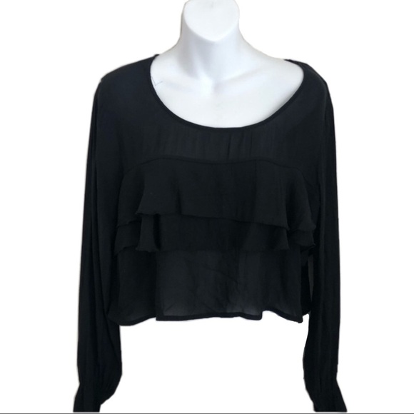 Mono B Black Tier Layered Ruffle Long Sleeve Blouse Shirt Womens Formal Flowy - Picture 1 of 4
